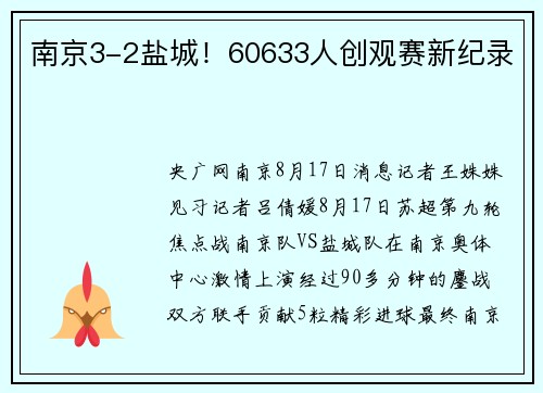 南京3-2盐城！60633人创观赛新纪录